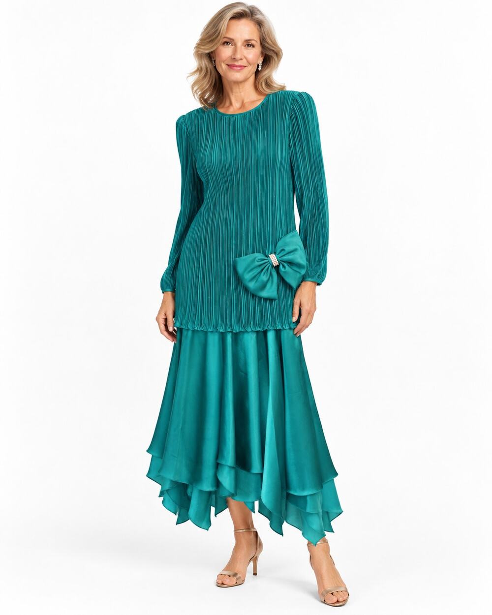 Vintage Ann Hobbs for Cattiva Teal Pleated Dress Women’s 16 USA 42" Bust